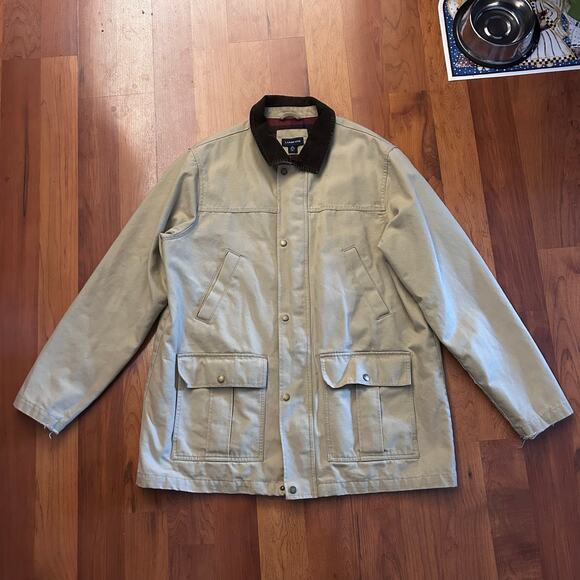 Vintage Lands' End Field Jacket XL Mens Chore Barn Coat Corduroy Collar Lined